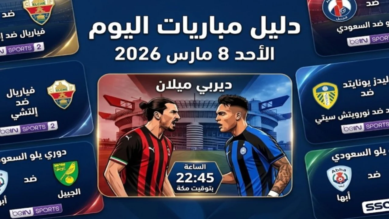 مواجهات الأحد 8 مارس والقنوات الناقلة وأسماء المعلقين على المباريات المرتقبة